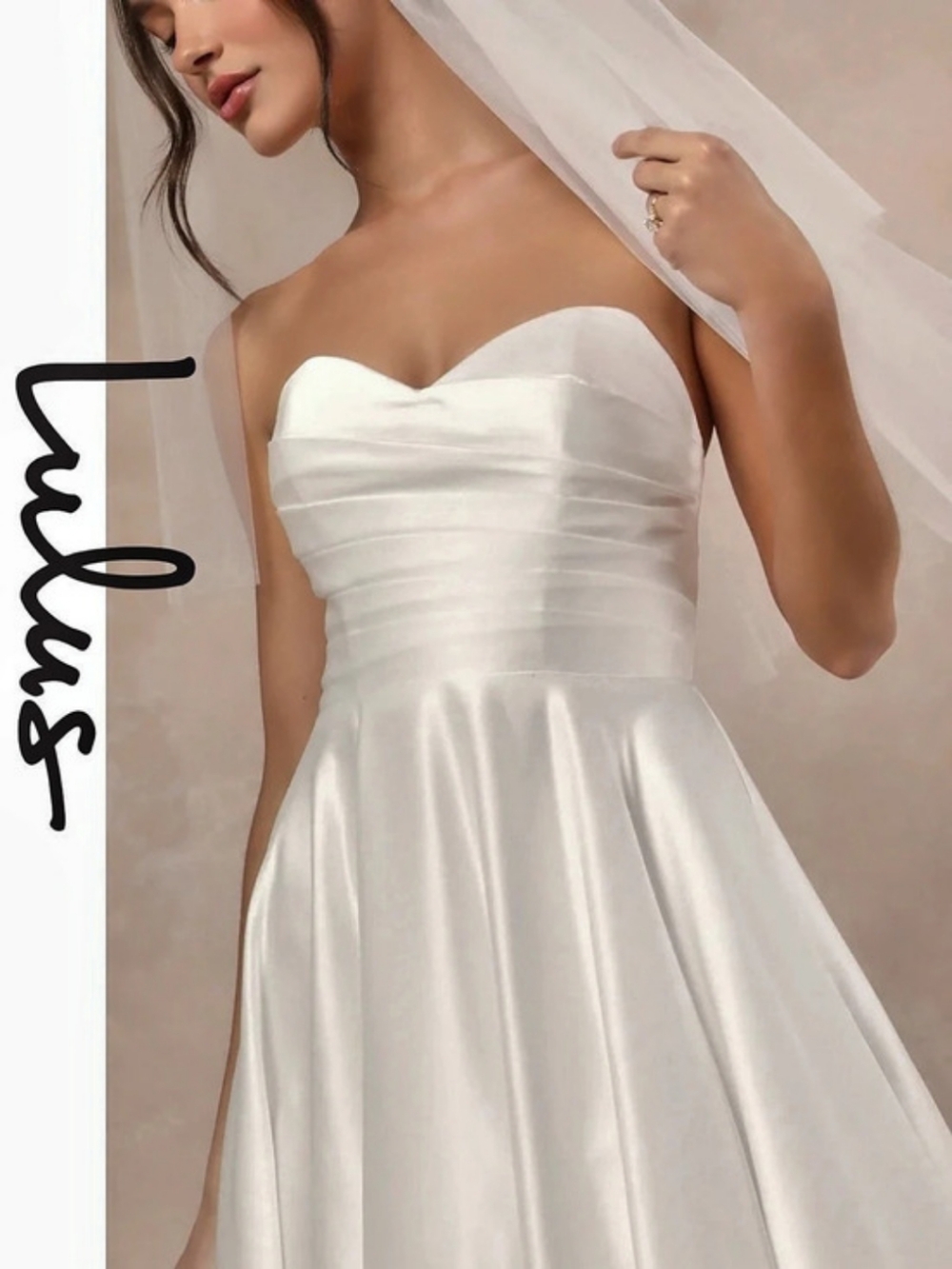 Lulus - White Satin Pleated Strapless Gown